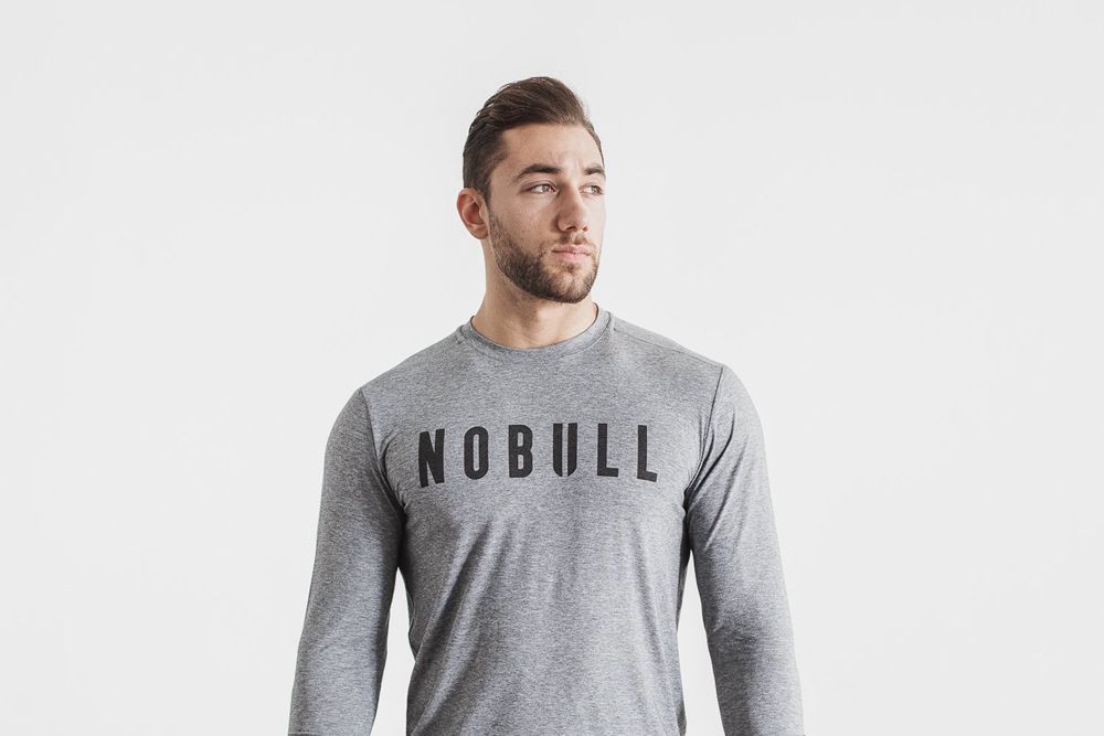 NOBULL Men's Long Sleeve Tee - Heather Grey - Ireland (9215WHETR)